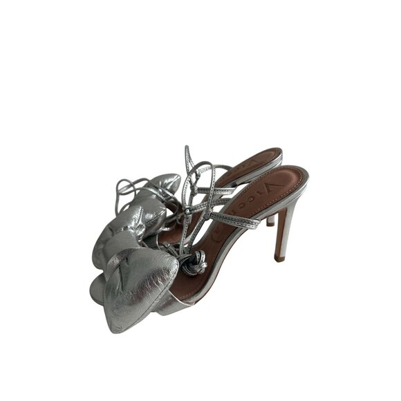 VINCENZA Silver Leather Puff Bow Laceup Heels Size 35 / US 5 NEW NWOB - Picture 8 of 9